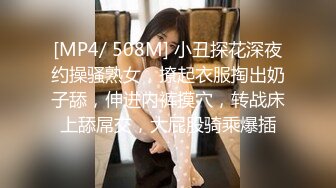 [MP4/ 508M] 小丑探花深夜约操骚熟女，撩起衣服掏出奶子舔，伸进内裤摸穴，转战床上舔屌交，大屁股骑乘爆插